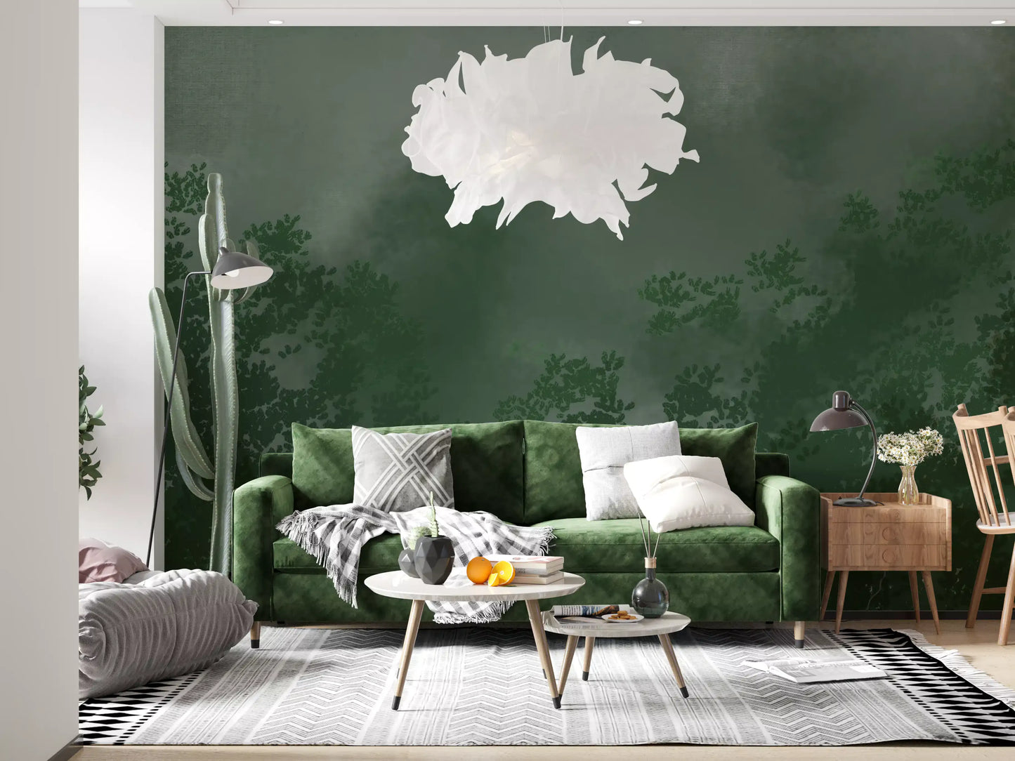 Emerald Canopy Mist Forest Donkere Muurmuur