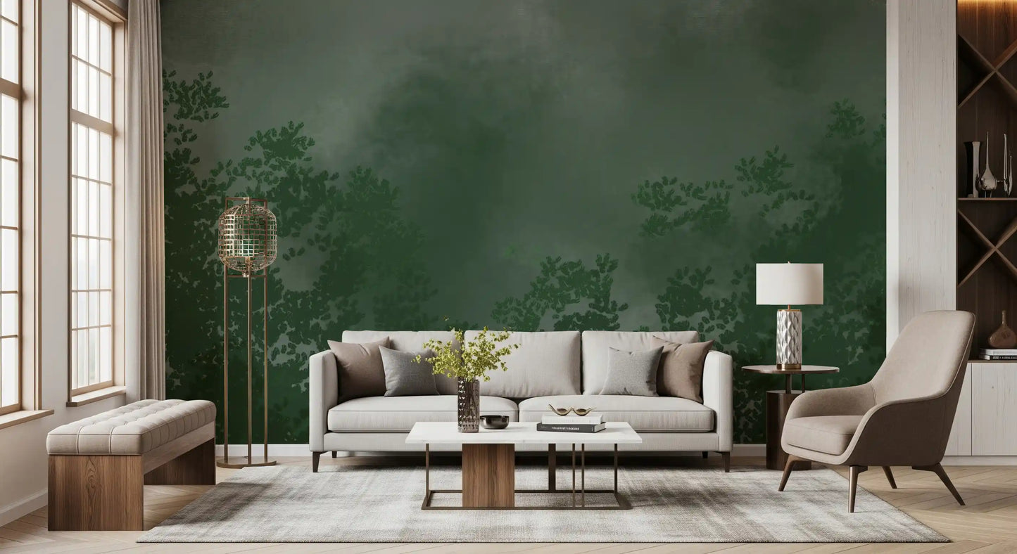 Emerald Canopy Mist Forest Donkere Muurmuur