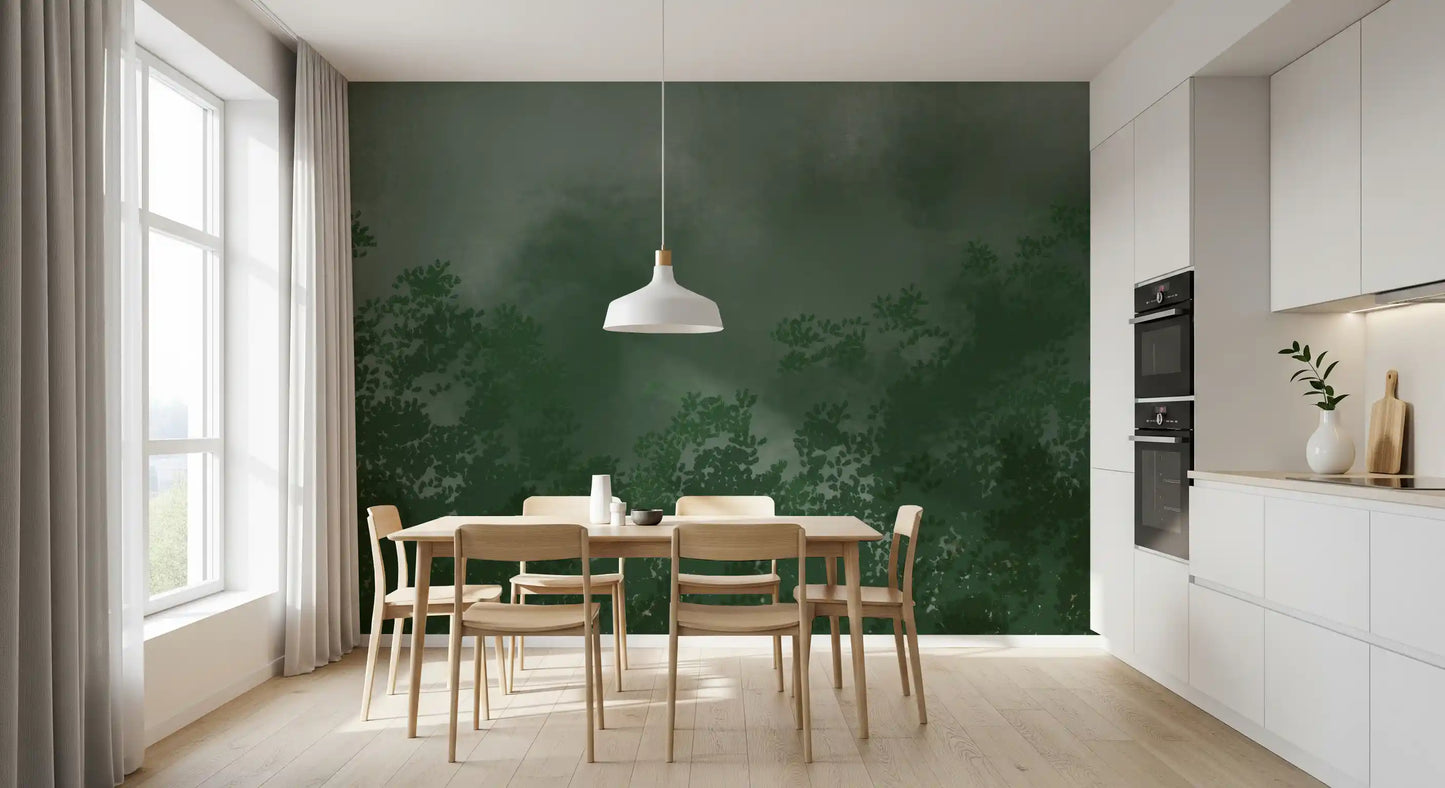 Emerald Canopy Mist Forest Donkere Muurmuur