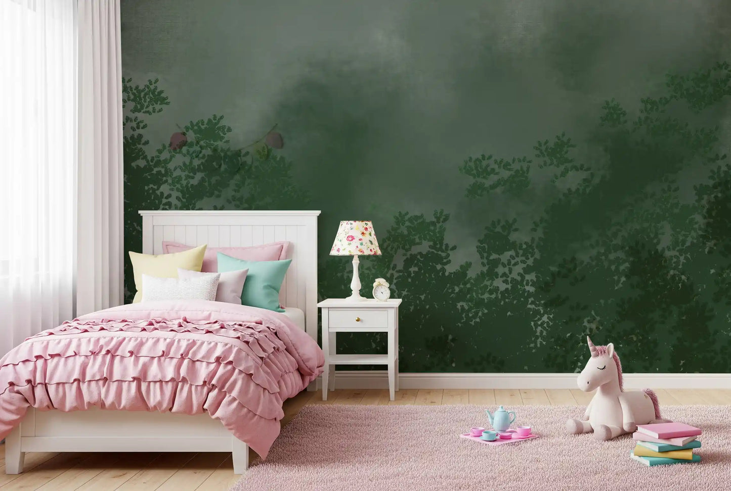 Emerald Canopy Mist Forest Donkere Muurmuur