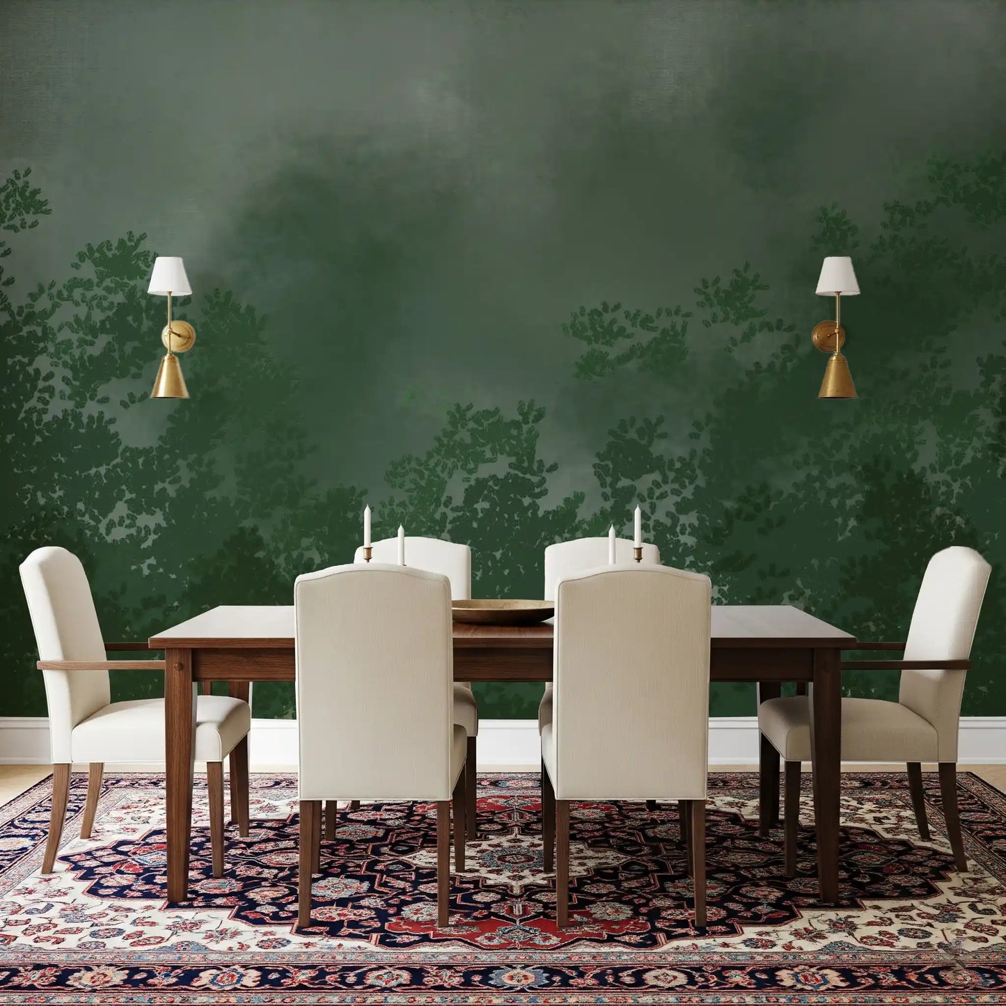 Emerald Canopy Mist Forest Donkere Muurmuur