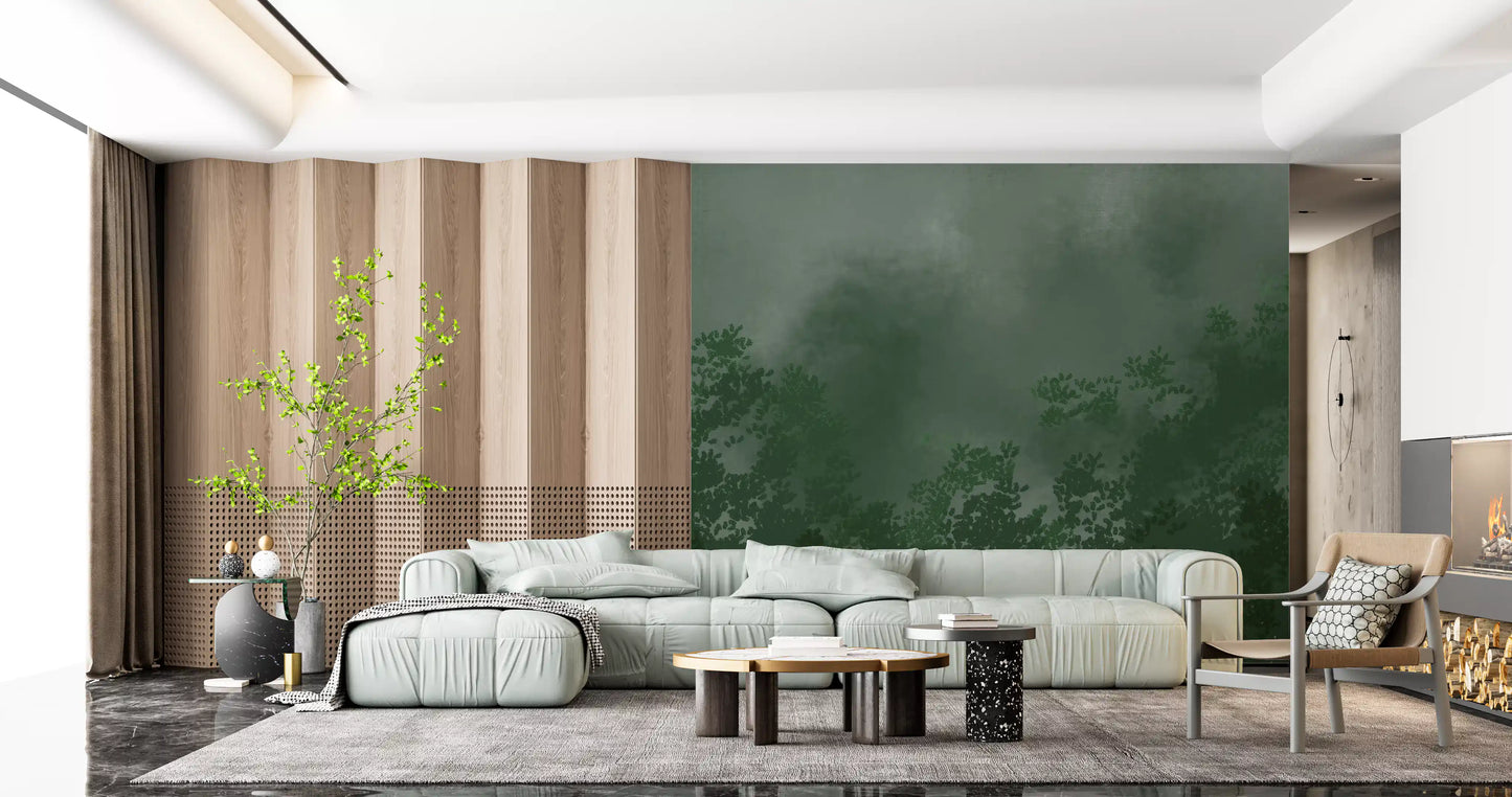 Emerald Canopy Mist Forest Donkere Muurmuur