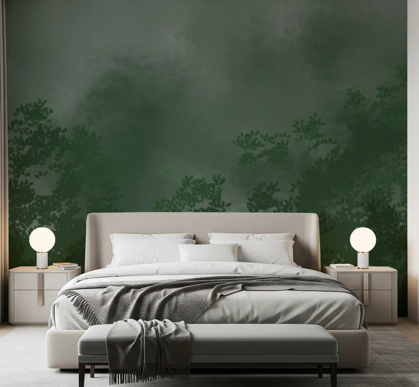 Emerald Canopy Mist Forest Donkere Muurmuur
