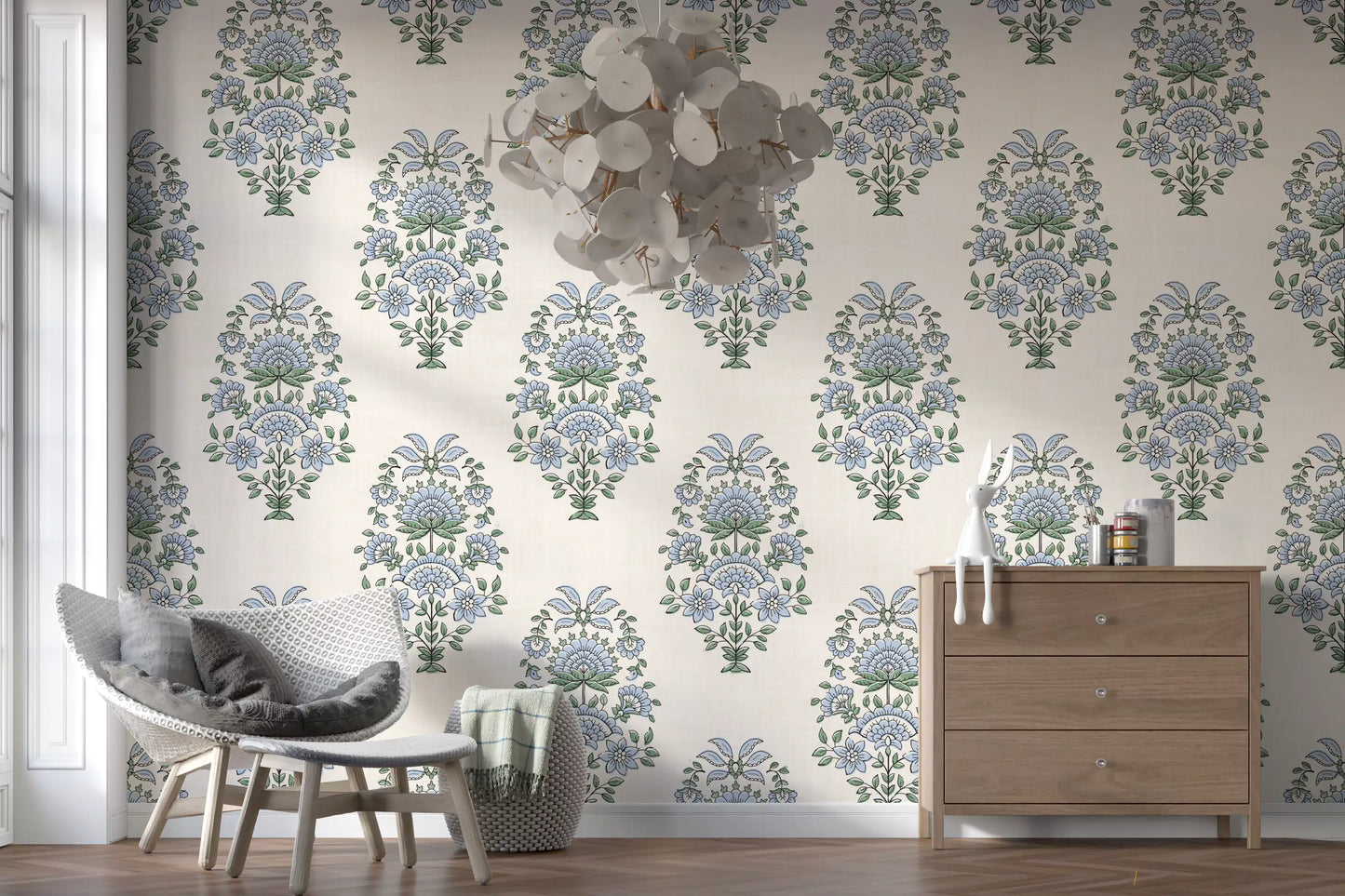 Serene Blue Floral Motif Wallpaper⁠
