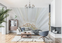 Quiet ivory blooms suit a Living room , set against the Petal Radiance wall mural