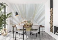 Flowering detail freshens an Dining room alongside the White Petal Radiance wall mural
