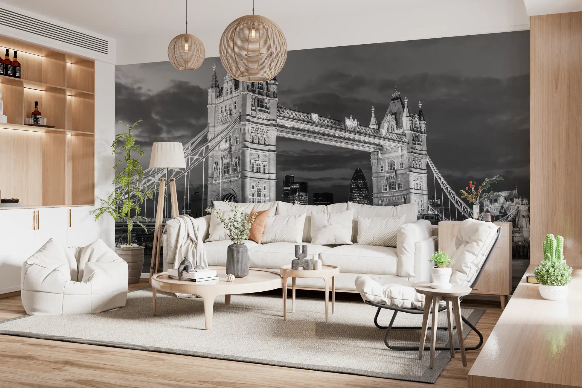 Crisp black-and-white detail shapes the Tower Bridge Glow wall mural