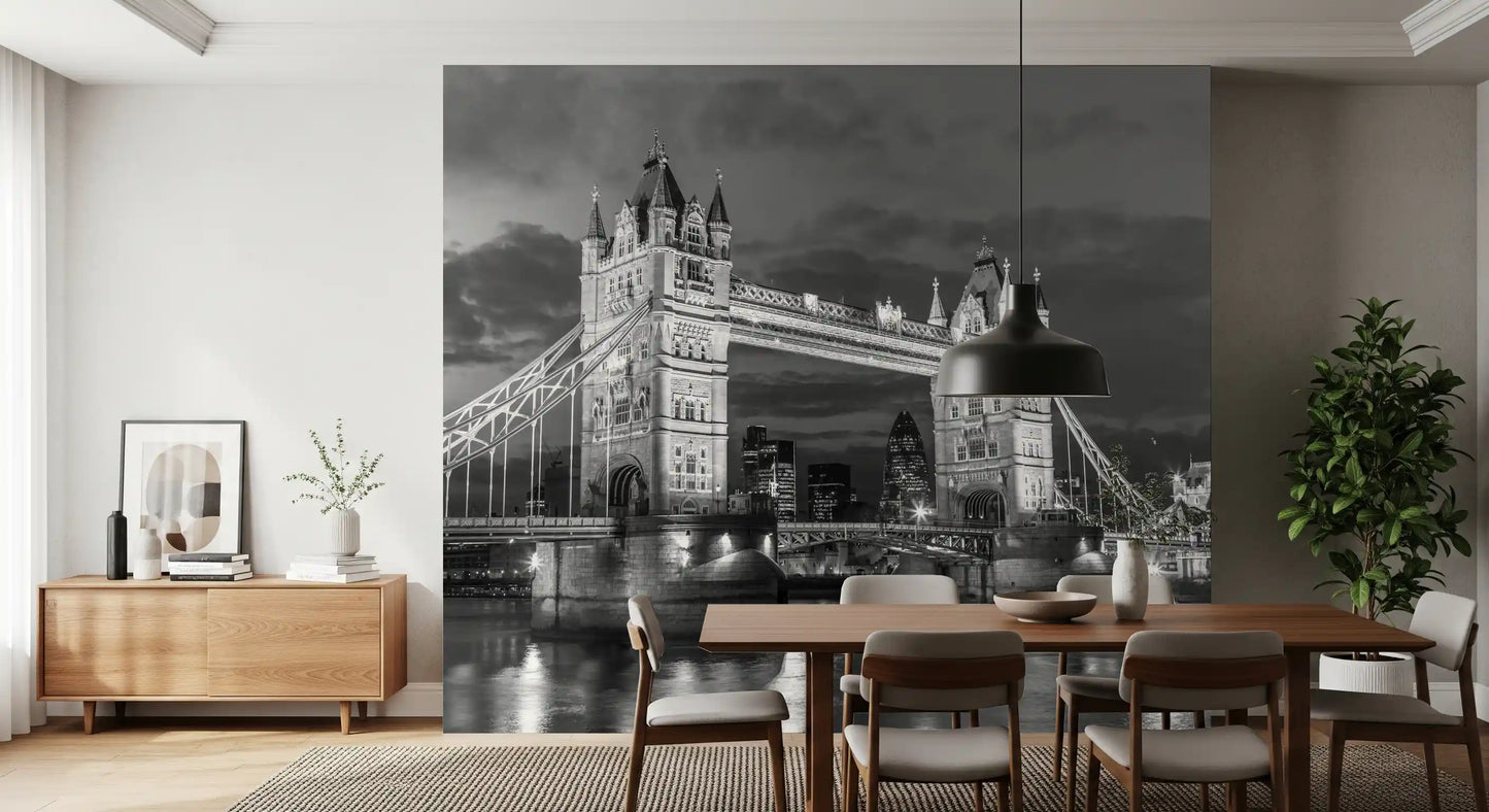 Monochroom Londen: Tower Bridge Glow Muurdecoratie