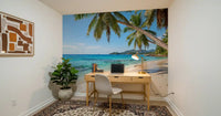 Calm Study room meets the Tropical Beach Paradise wall mural and its open sea view