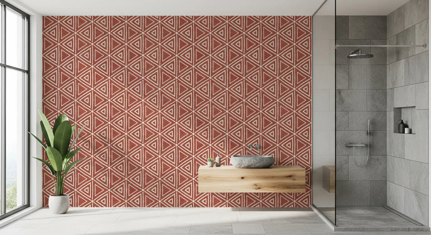 Teksturert Mudcloth geometriske trekanter boho rust terrakotta tapet⁠