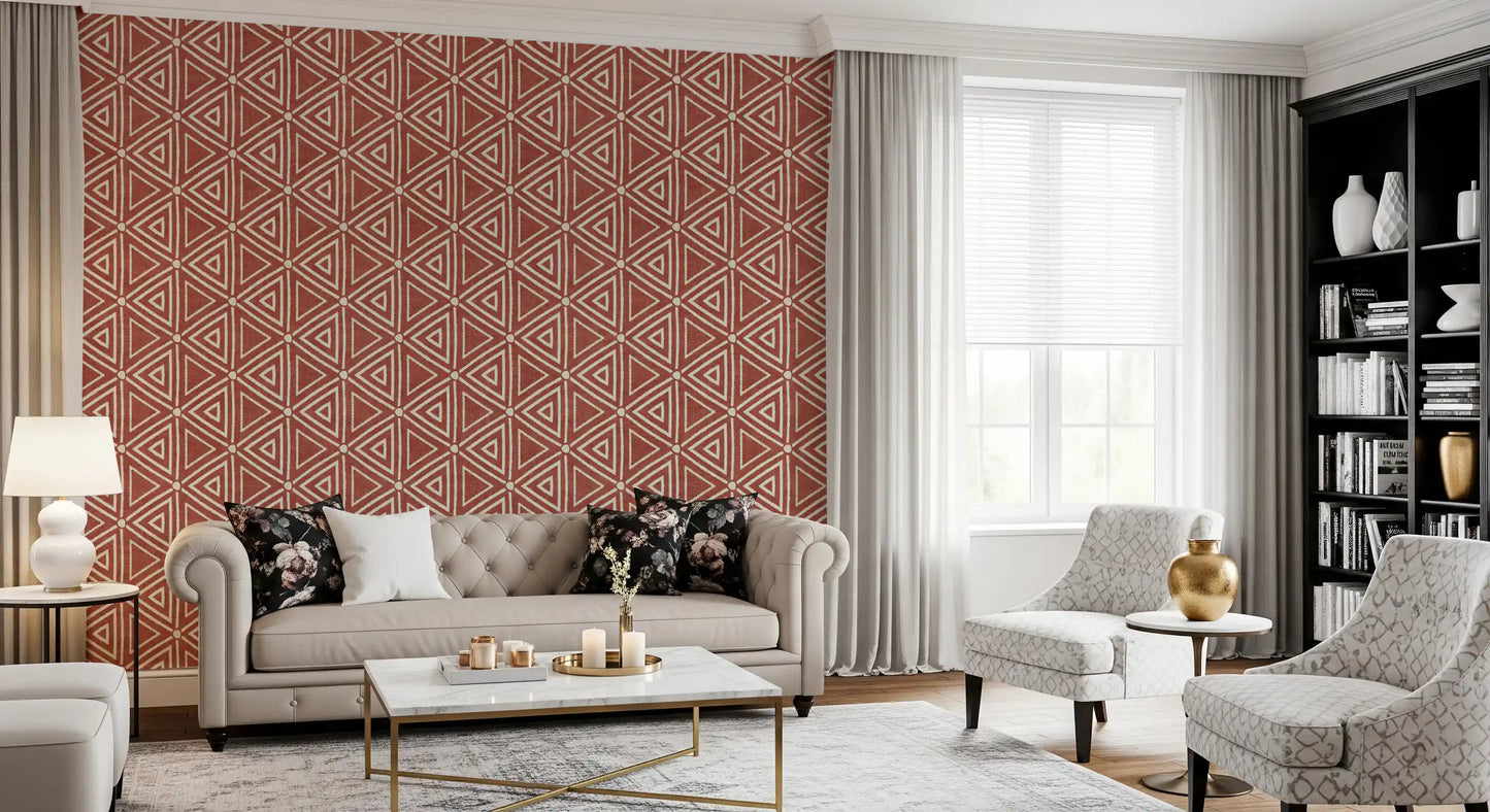 Teksturert Mudcloth geometriske trekanter boho rust terrakotta tapet⁠