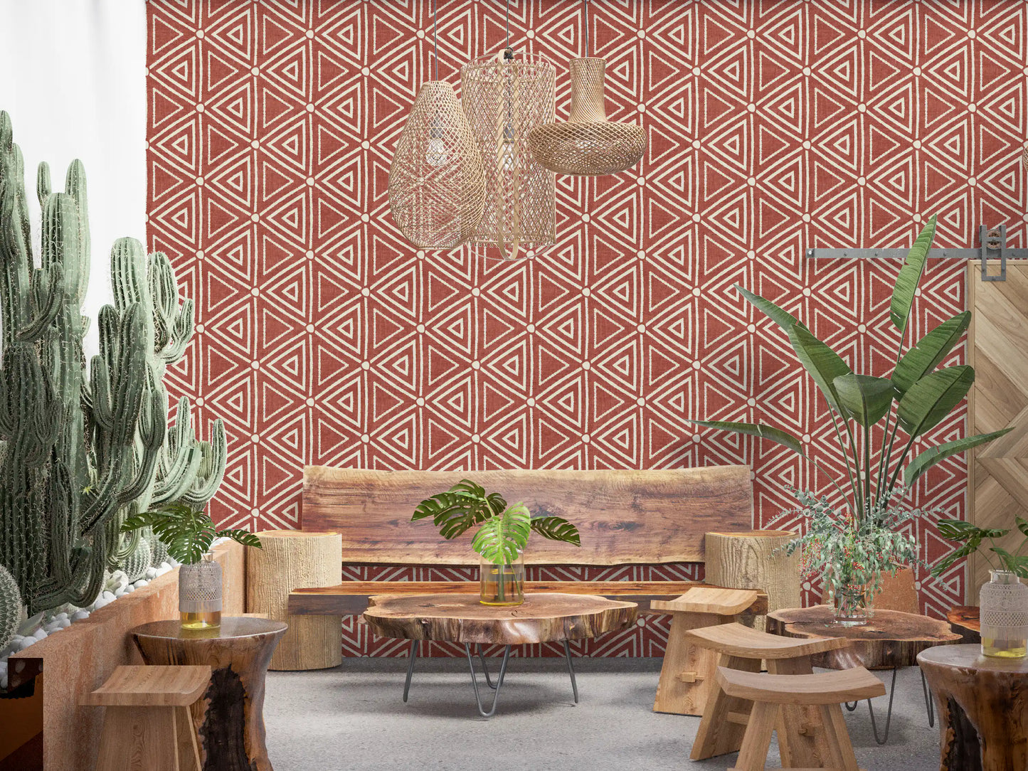 Teksturert Mudcloth geometriske trekanter boho rust terrakotta tapet⁠