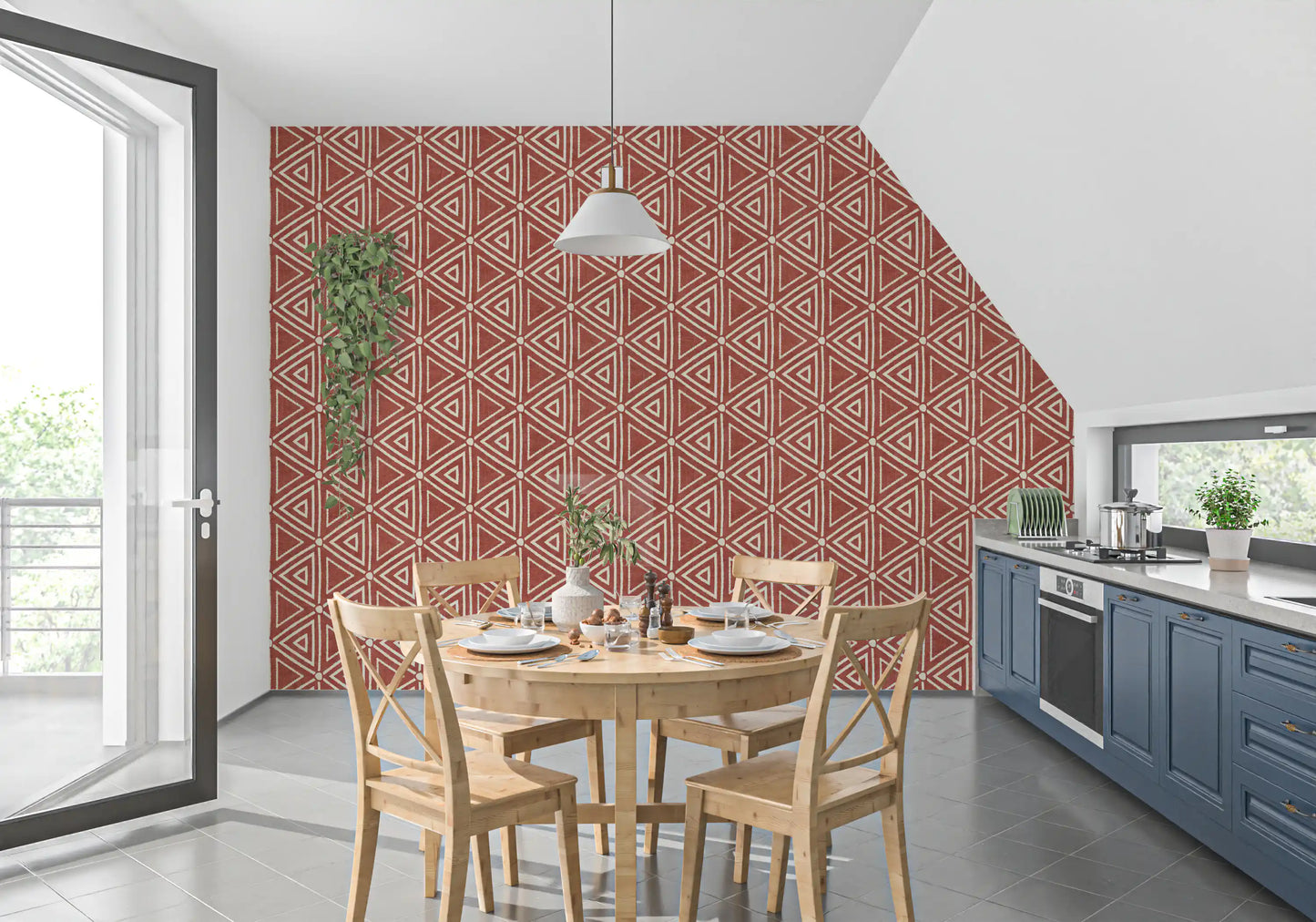 Teksturert Mudcloth geometriske trekanter boho rust terrakotta tapet⁠