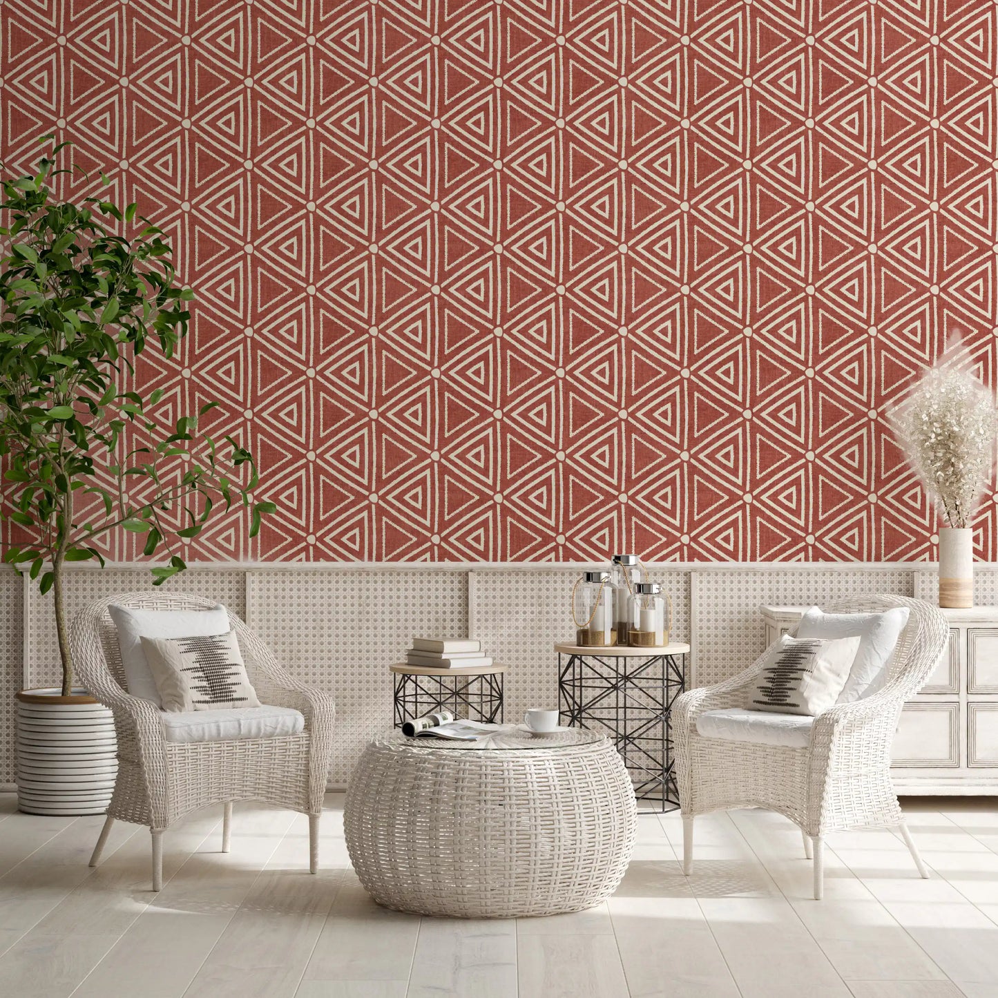Teksturert Mudcloth geometriske trekanter boho rust terrakotta tapet⁠