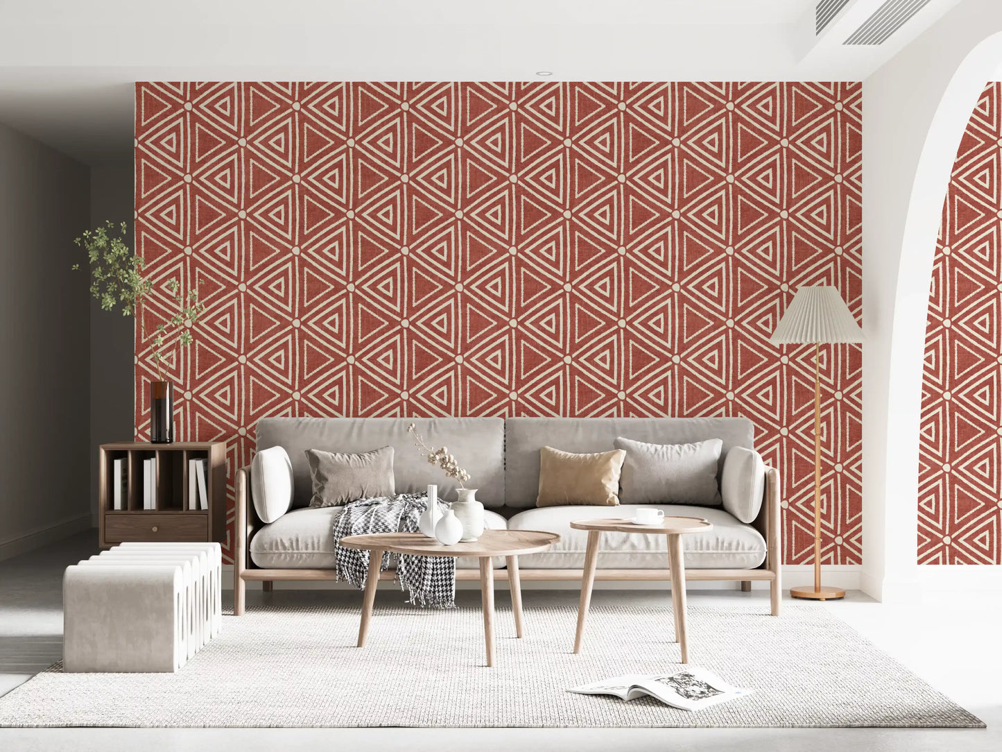 Teksturert Mudcloth geometriske trekanter boho rust terrakotta tapet⁠