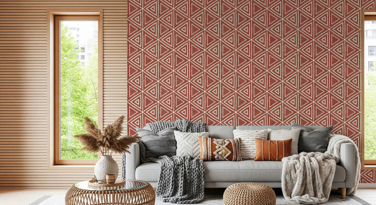 Teksturert Mudcloth geometriske trekanter boho rust terrakotta tapet⁠