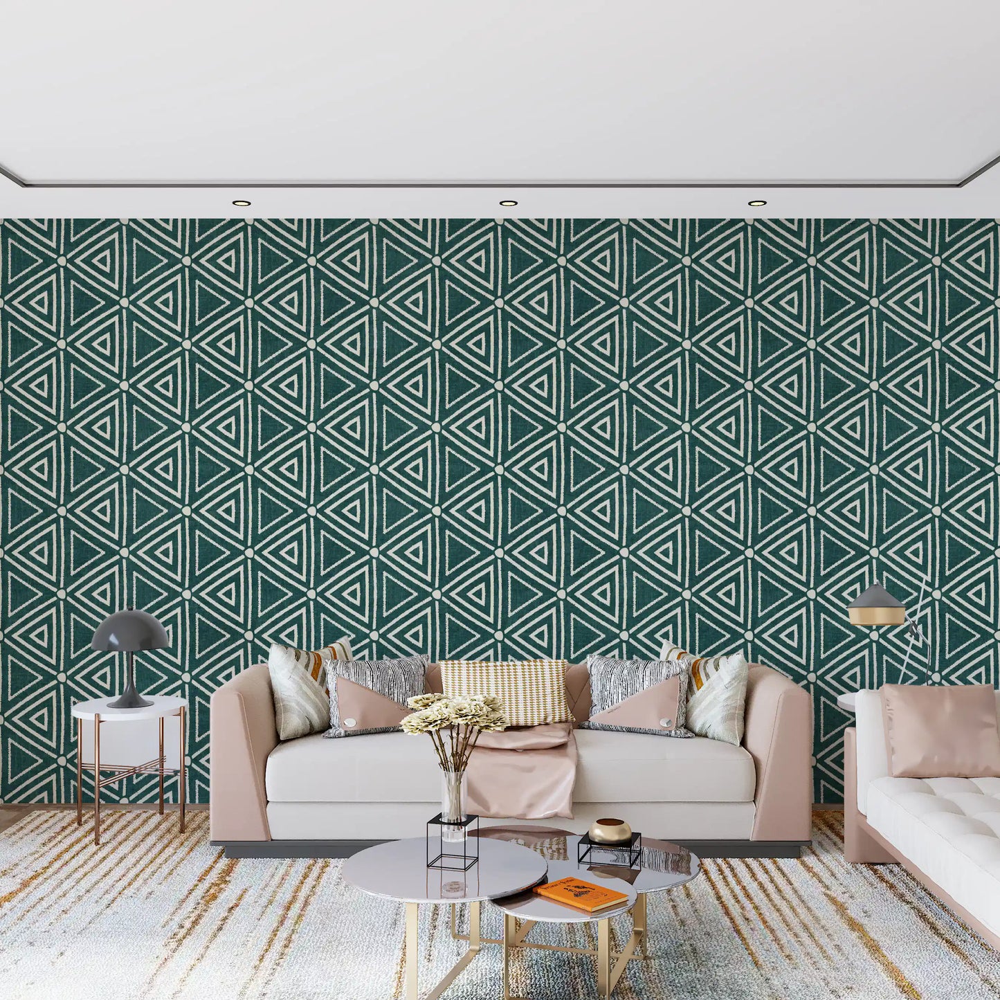 Texturerad Mudcloth Geometriska Trianglar Bohemisk Djup Teal Tapet⁠