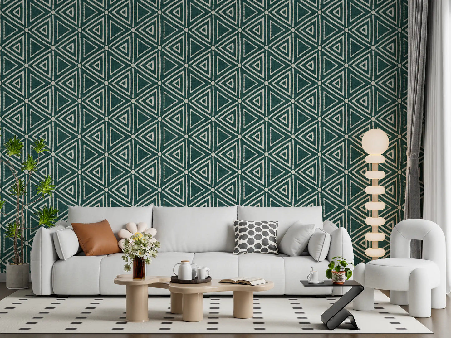 Texturerad Mudcloth Geometriska Trianglar Bohemisk Djup Teal Tapet⁠