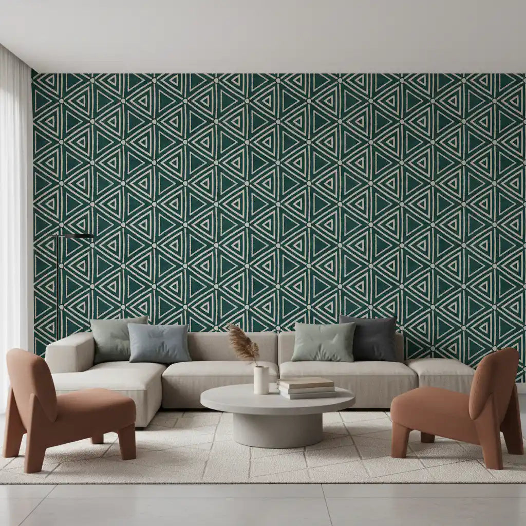 Texturerad Mudcloth Geometriska Trianglar Bohemisk Djup Teal Tapet⁠