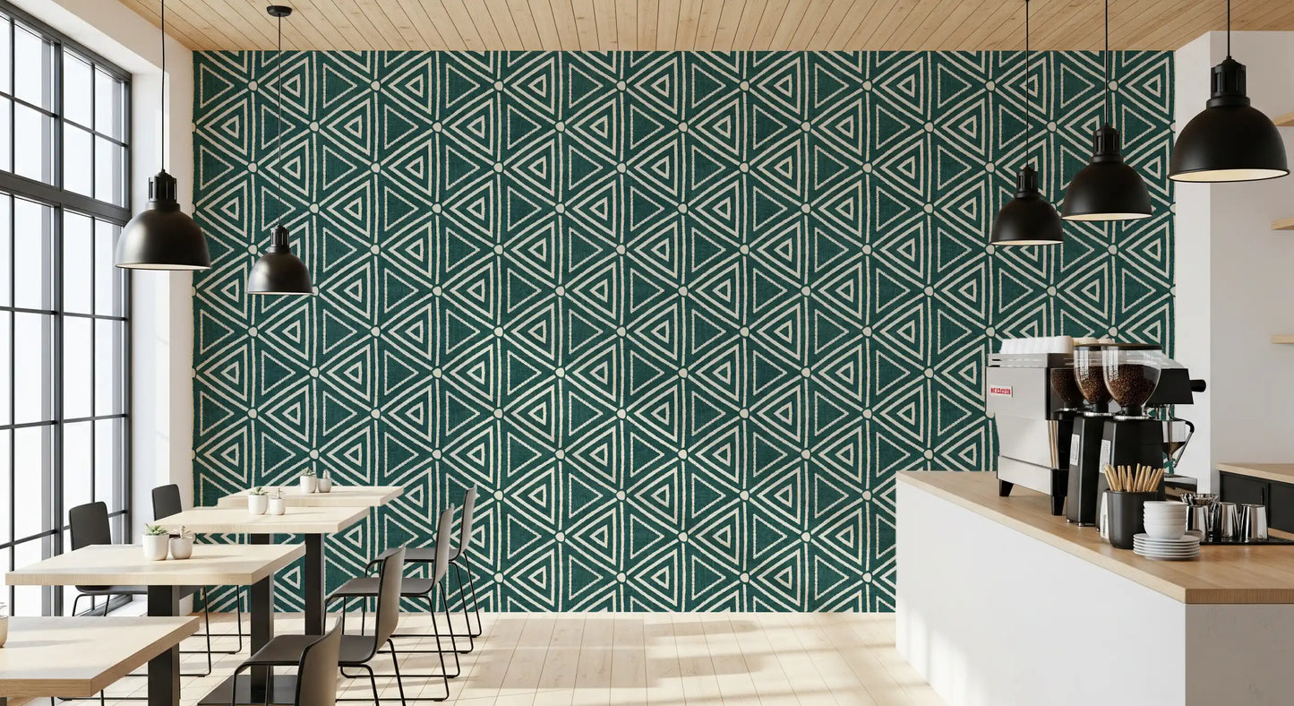 Texturerad Mudcloth Geometriska Trianglar Bohemisk Djup Teal Tapet⁠