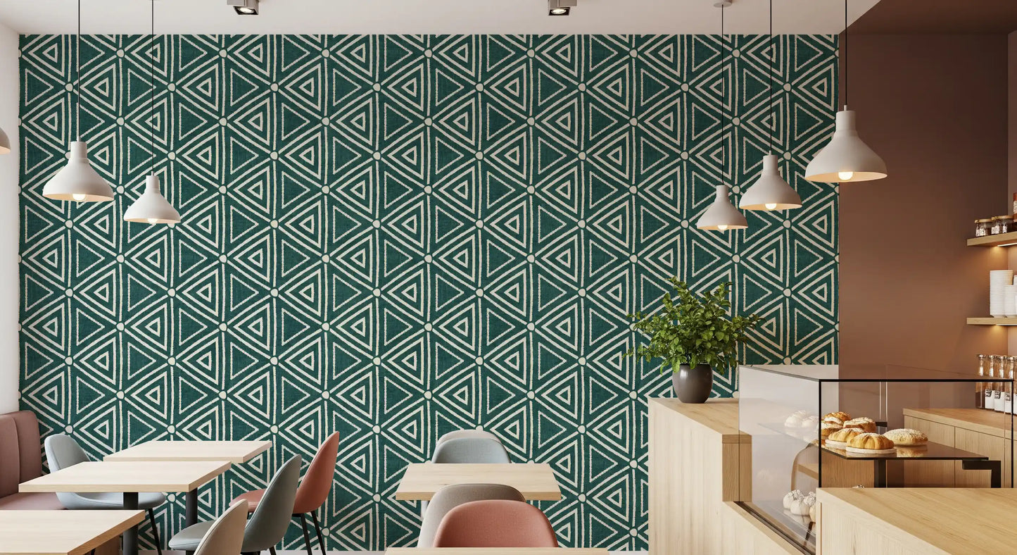 Texturerad Mudcloth Geometriska Trianglar Bohemisk Djup Teal Tapet⁠