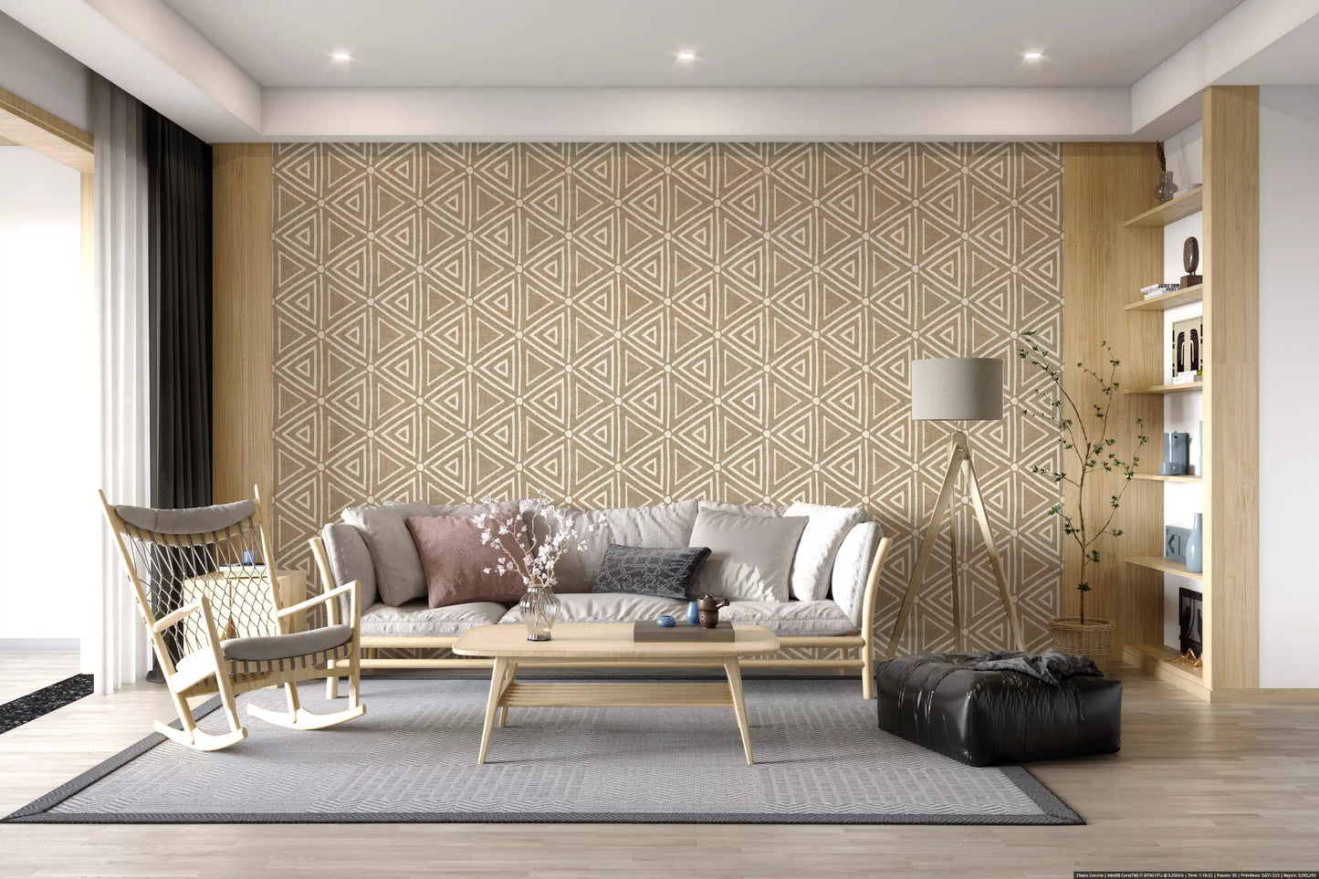 Rakennekangas Geometriset Kolmiot Boho Hiekka Beige Tapetti
