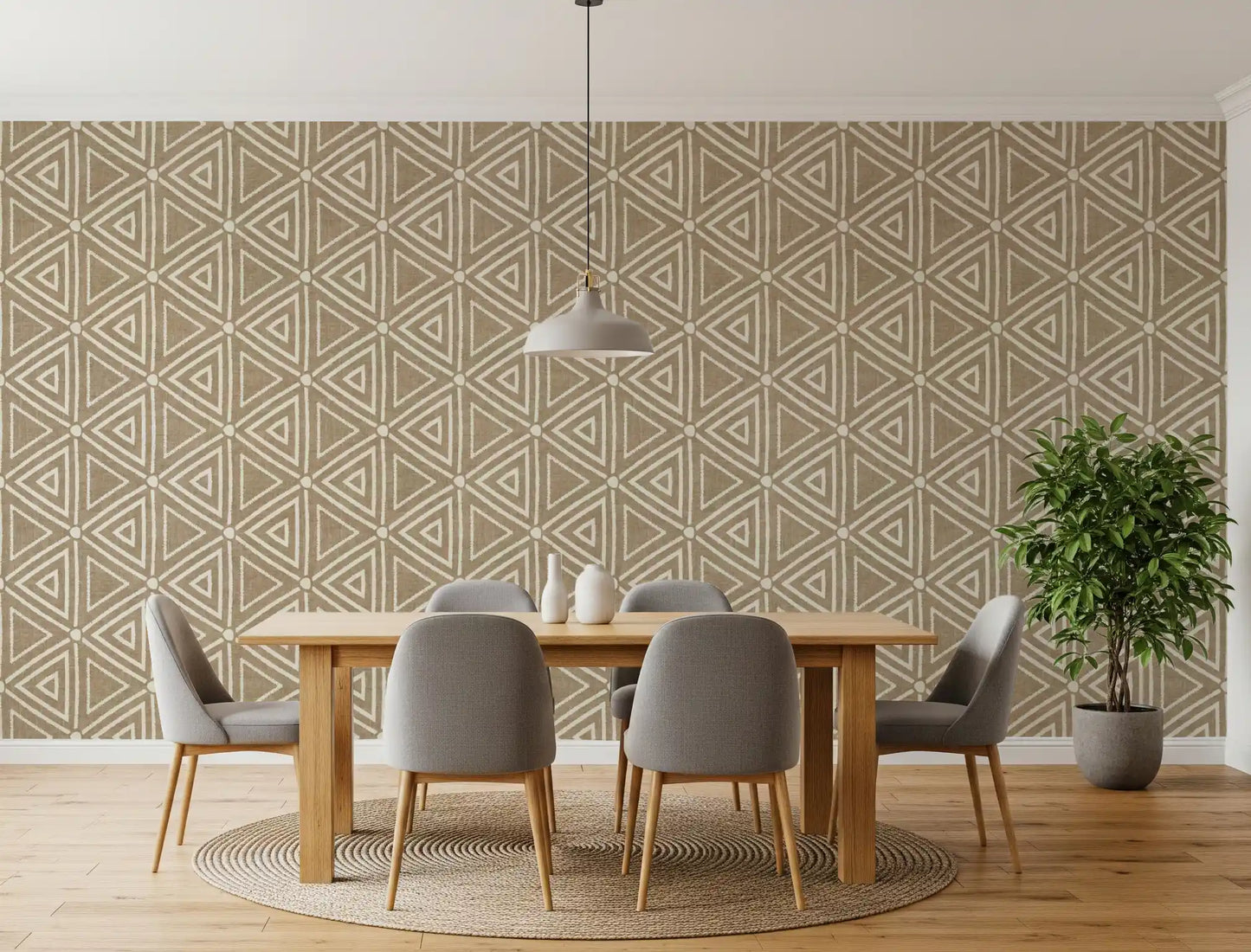 Rakennekangas Geometriset Kolmiot Boho Hiekka Beige Tapetti