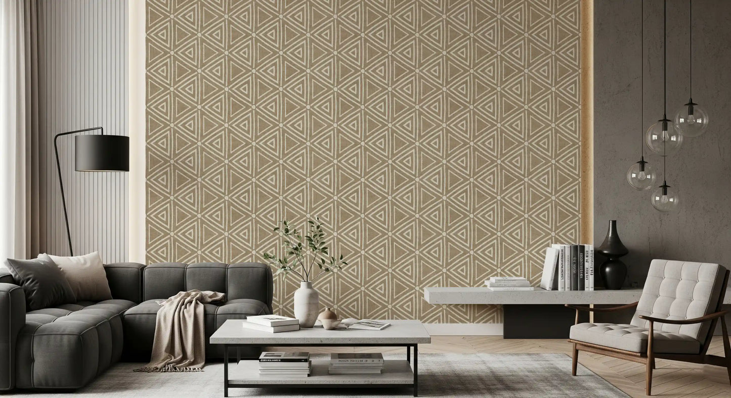 Rakennekangas Geometriset Kolmiot Boho Hiekka Beige Tapetti