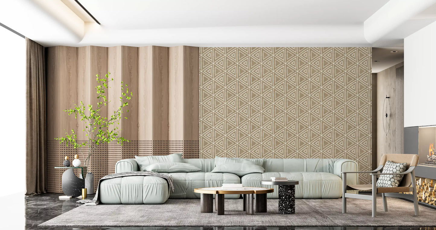 Rakennekangas Geometriset Kolmiot Boho Hiekka Beige Tapetti