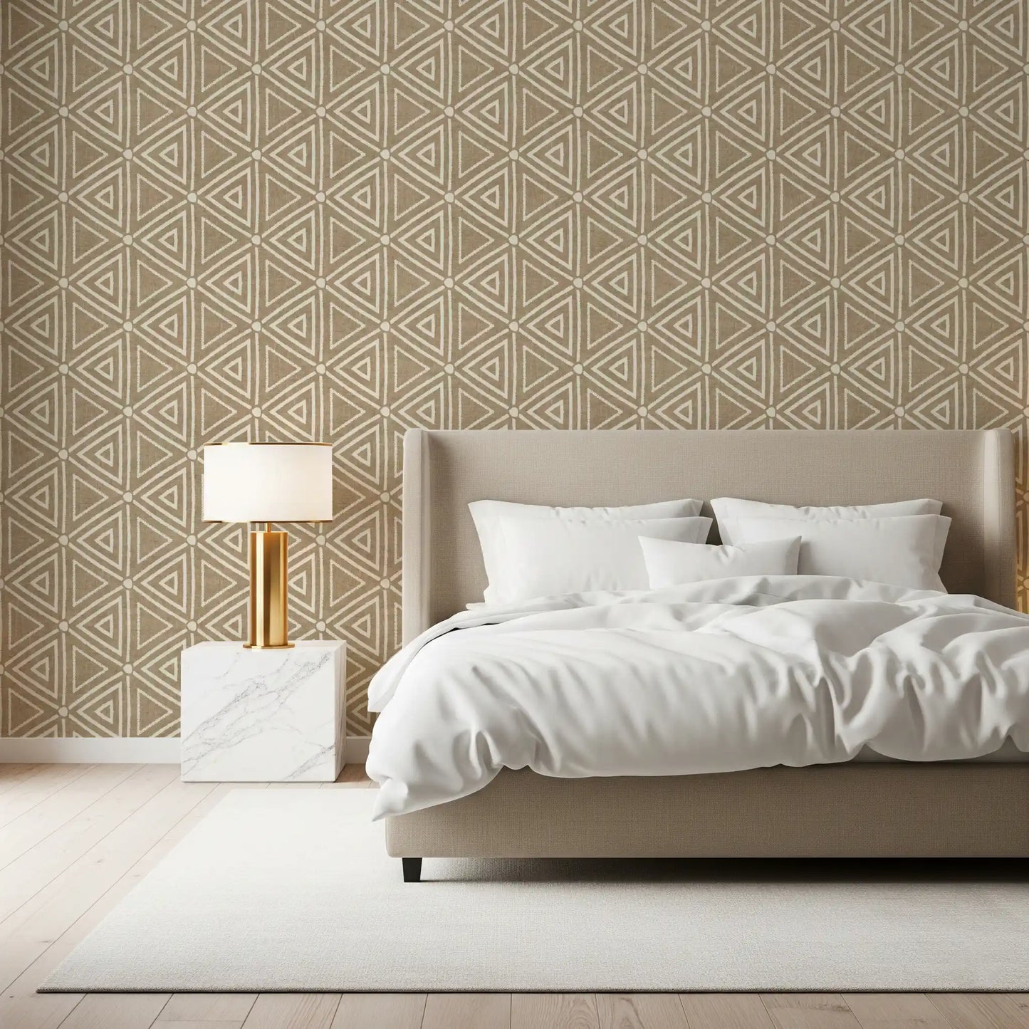 Rakennekangas Geometriset Kolmiot Boho Hiekka Beige Tapetti