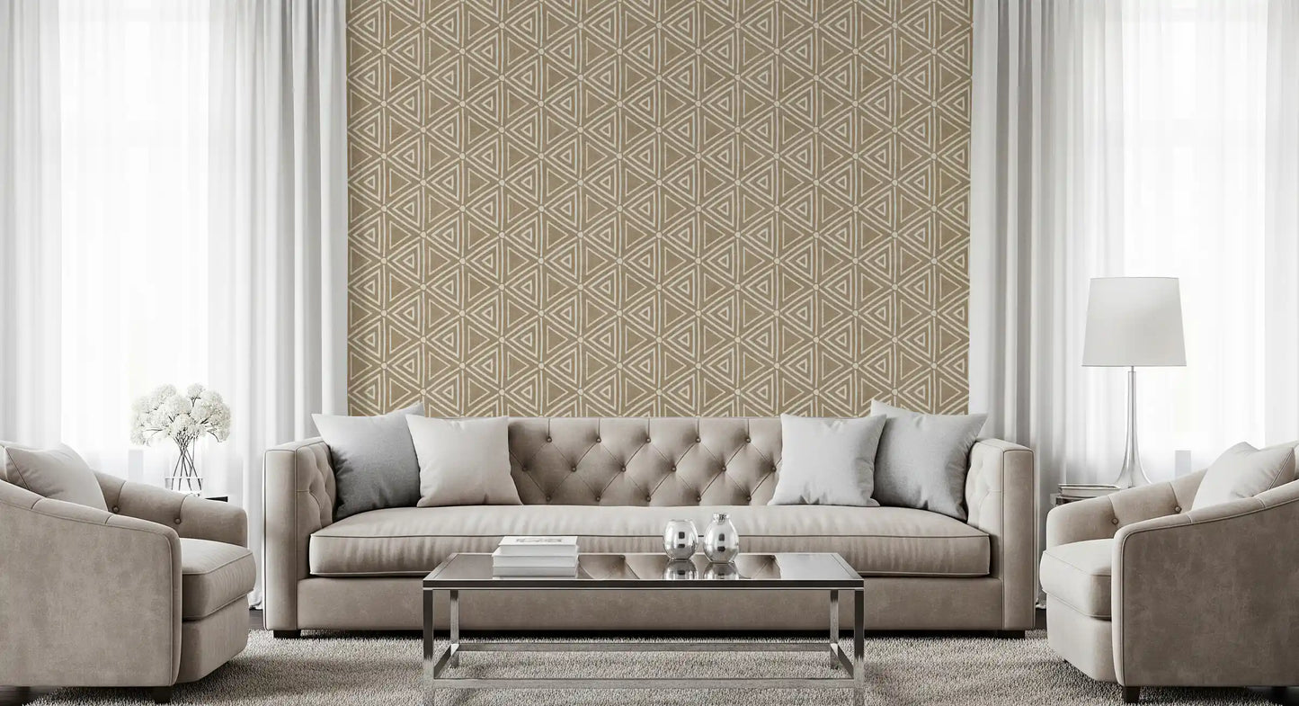 Rakennekangas Geometriset Kolmiot Boho Hiekka Beige Tapetti