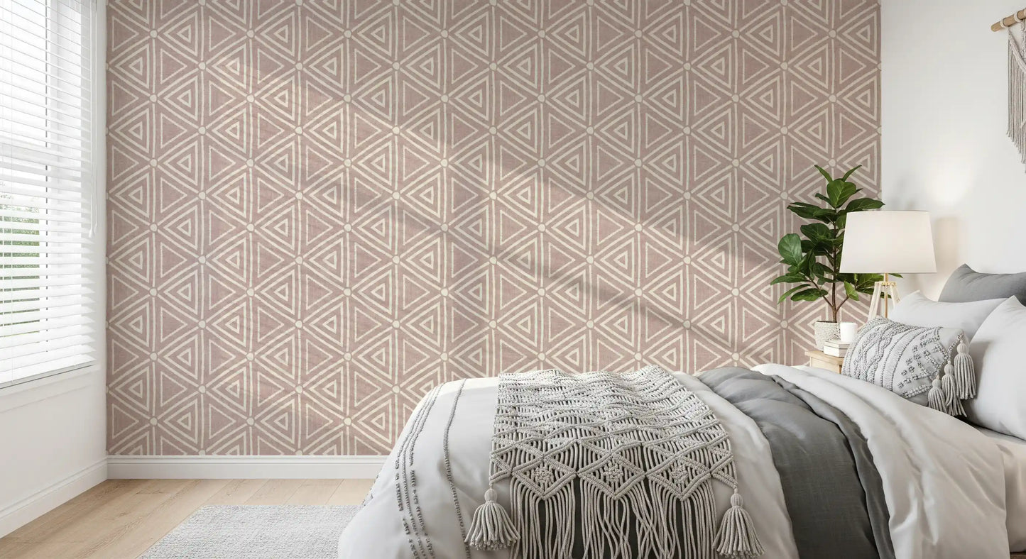 Strukturiertes Mudcloth Geometrische Dreiecke Boho Staubiges Rosa Tapete