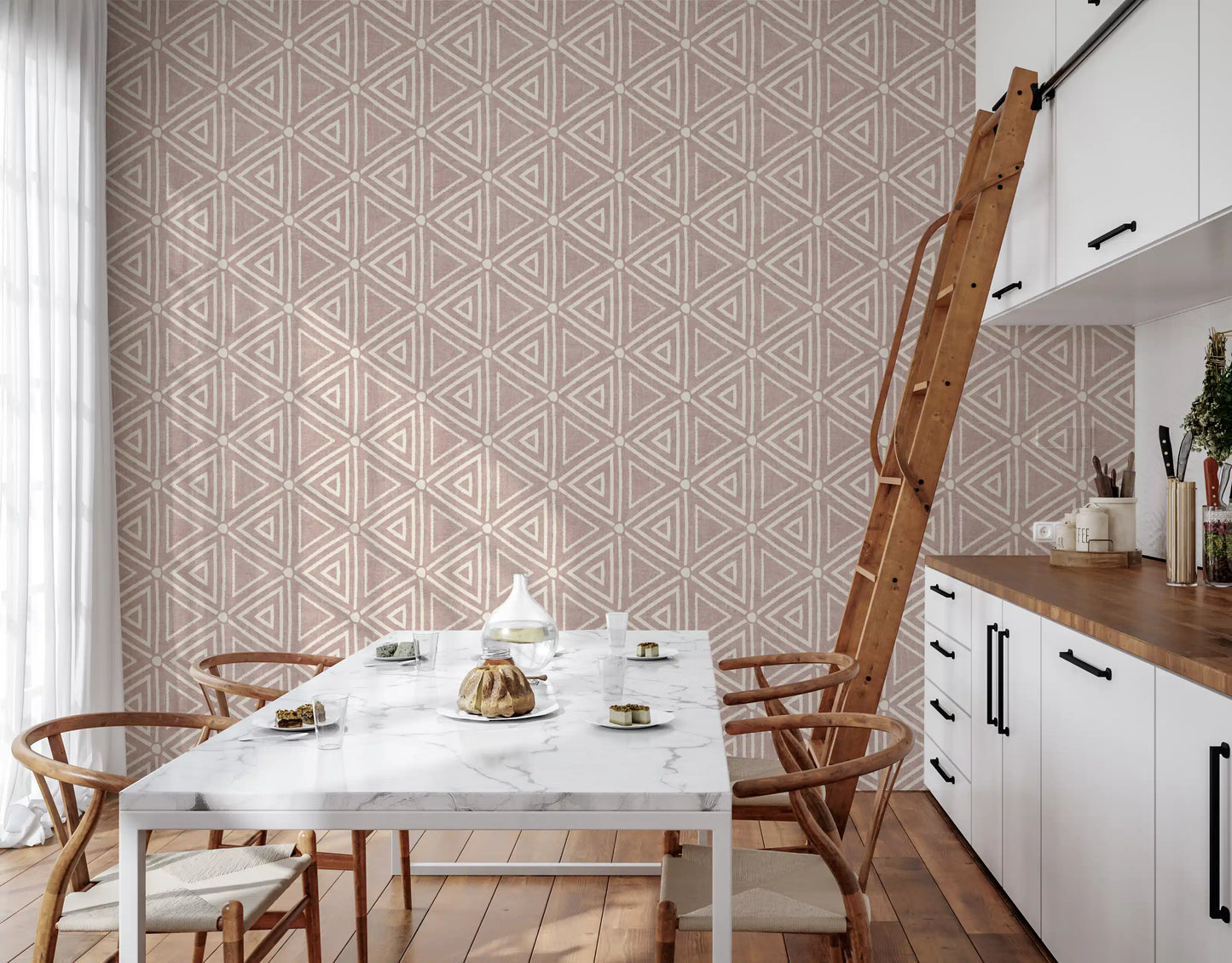 Strukturiertes Mudcloth Geometrische Dreiecke Boho Staubiges Rosa Tapete