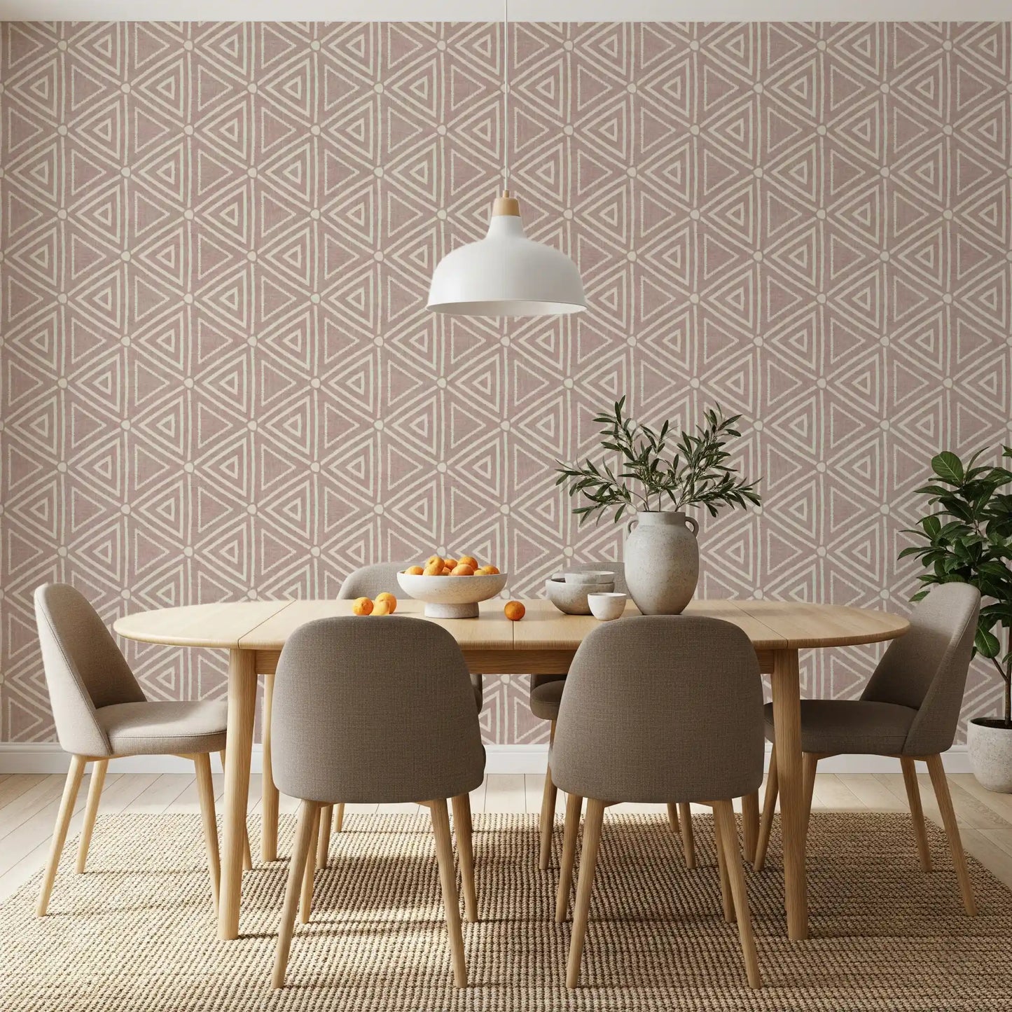 Strukturiertes Mudcloth Geometrische Dreiecke Boho Staubiges Rosa Tapete