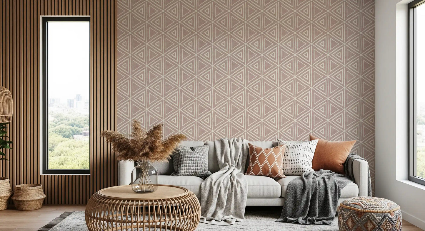 Strukturiertes Mudcloth Geometrische Dreiecke Boho Staubiges Rosa Tapete