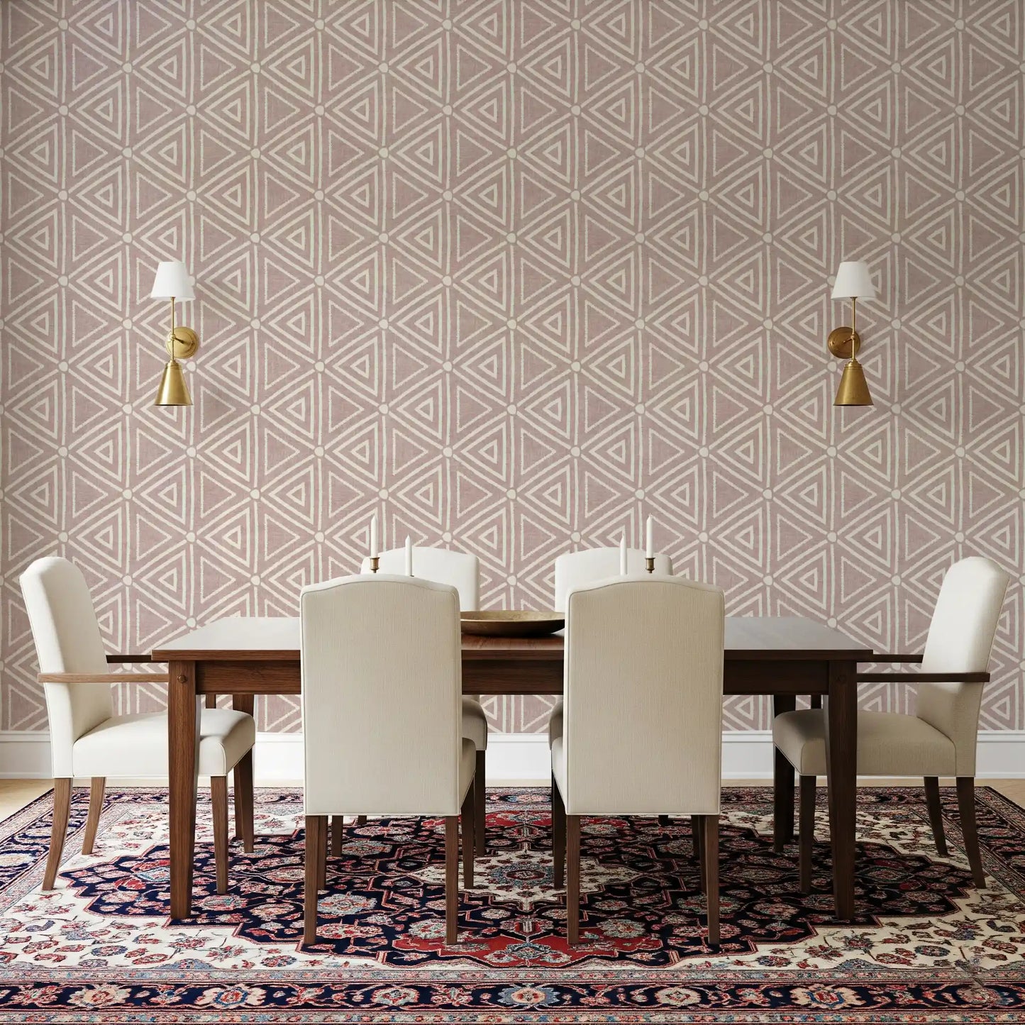 Strukturiertes Mudcloth Geometrische Dreiecke Boho Staubiges Rosa Tapete