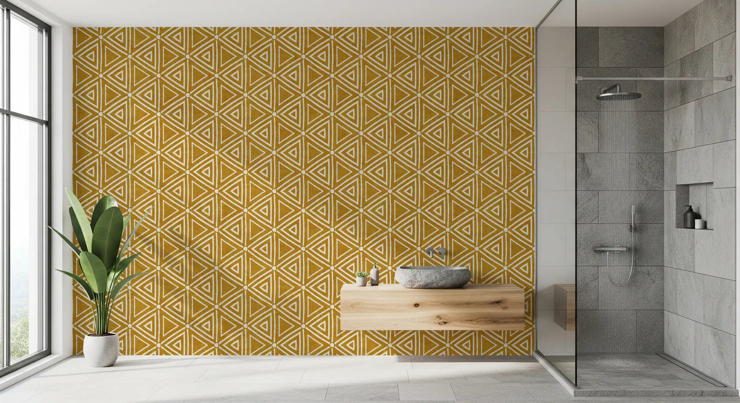 Rakennekangas Mudcloth Geometriset Kolmiot Boho Sinappi Keltainen Tapetti