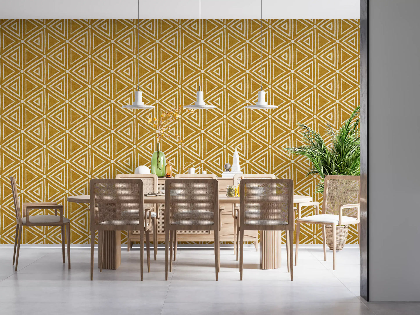 Rakennekangas Mudcloth Geometriset Kolmiot Boho Sinappi Keltainen Tapetti