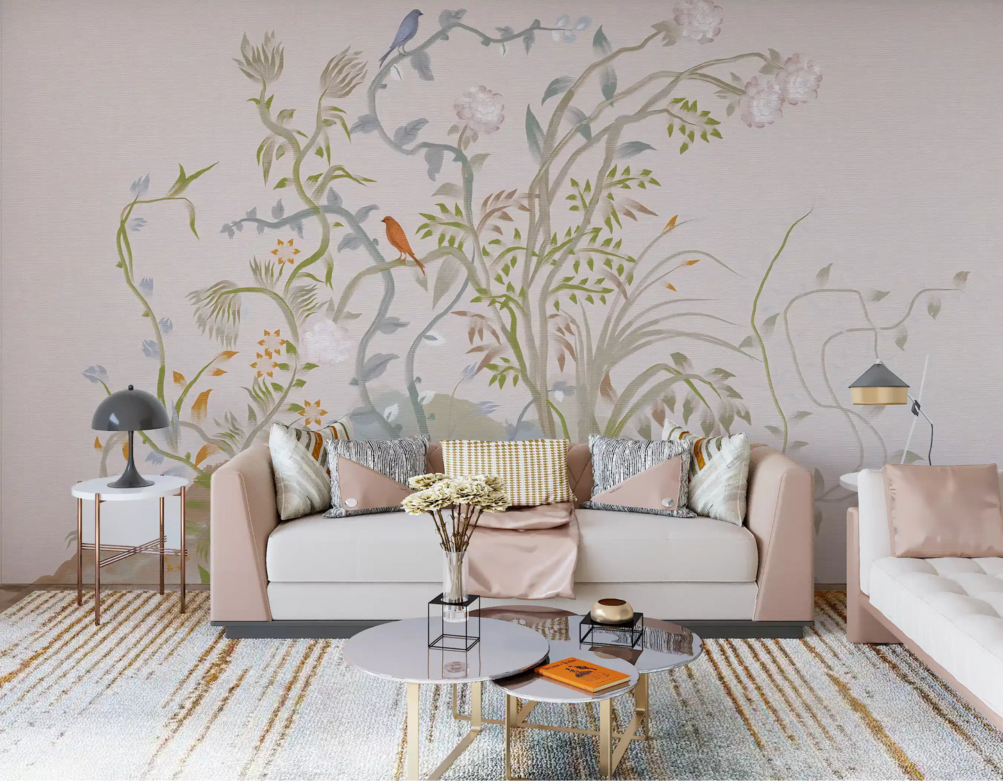 Whispering Vines & Chinoiserie Sangfugle Vægmaleri