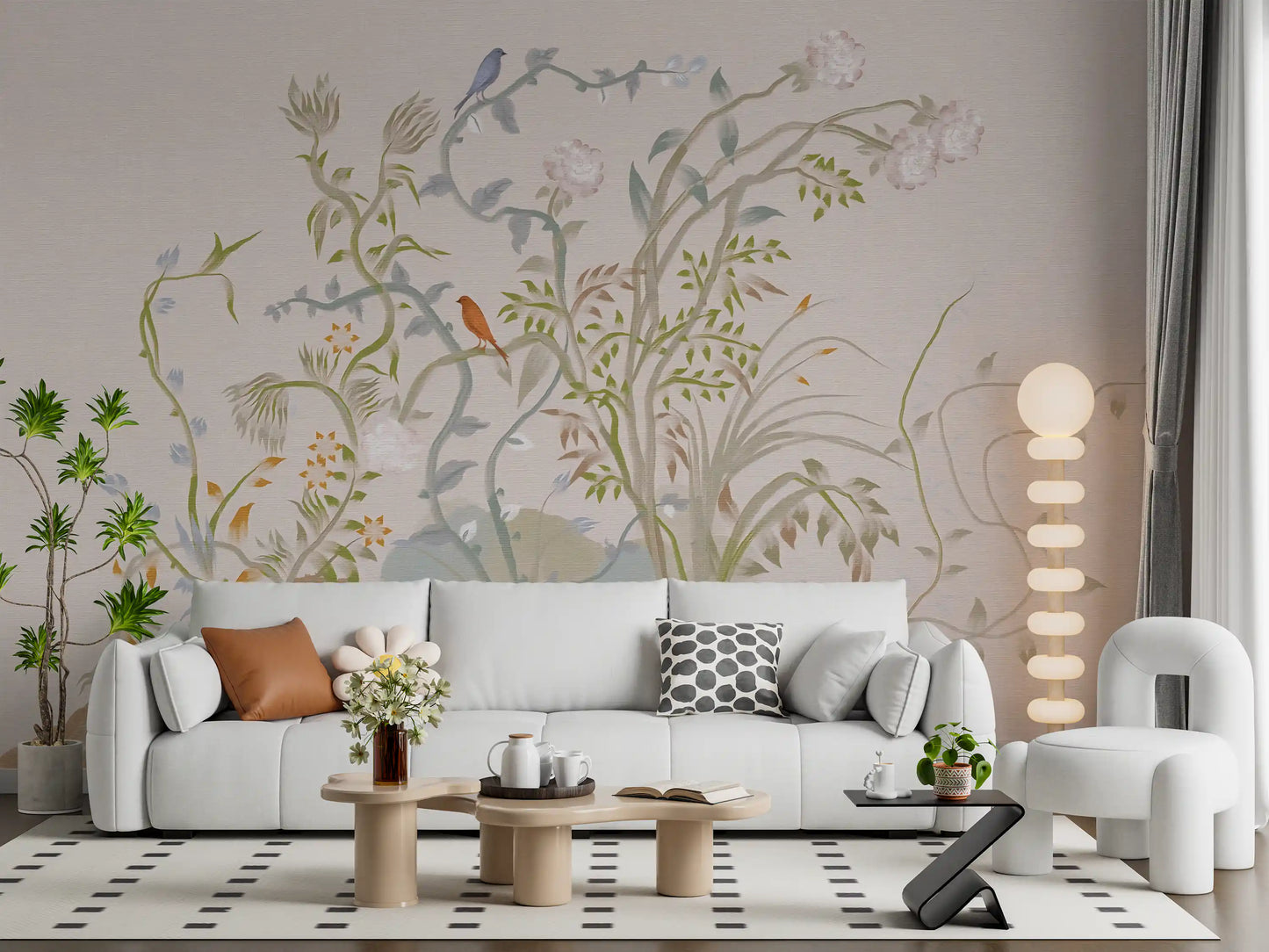 Whispering Vines & Chinoiserie Sangfugle Vægmaleri