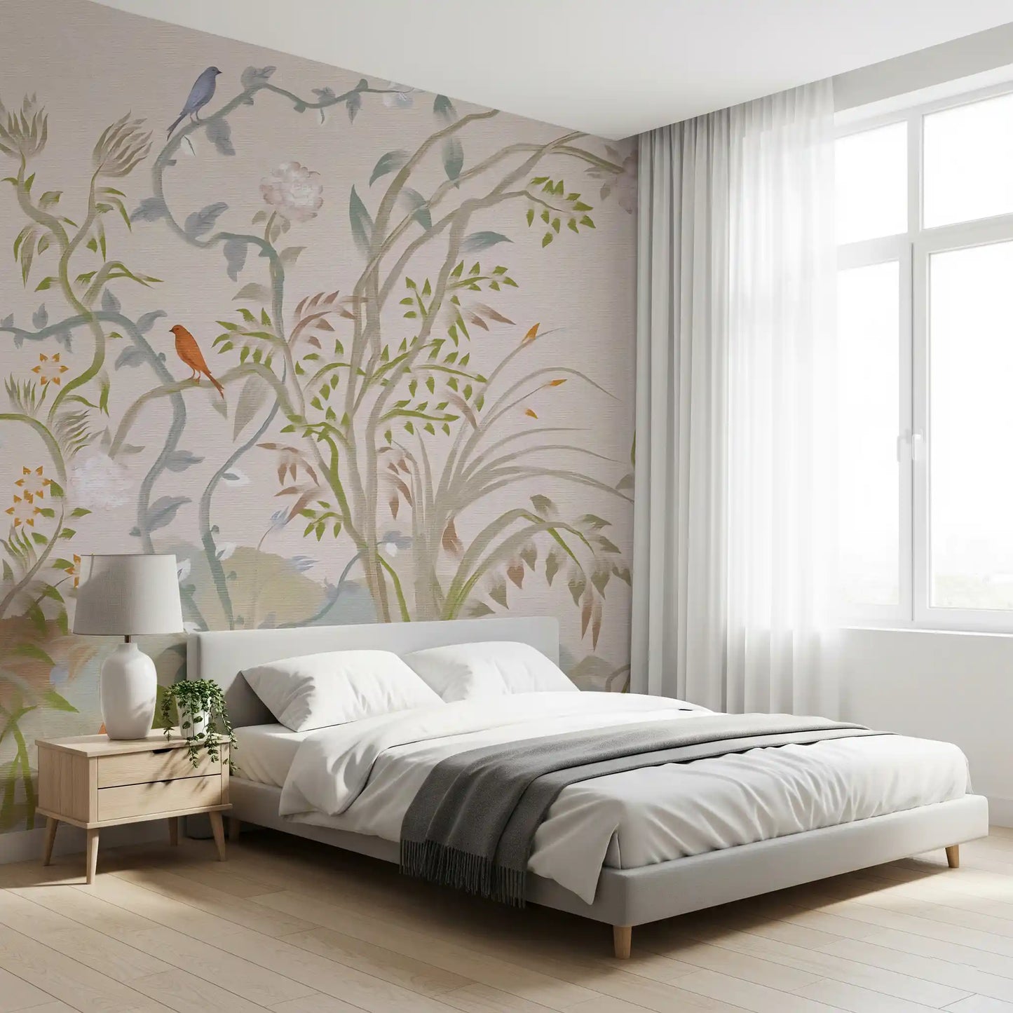 Whispering Vines & Chinoiserie Sangfugle Vægmaleri