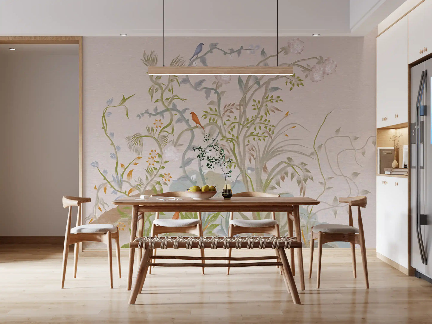 Whispering Vines & Chinoiserie Sangfugle Vægmaleri