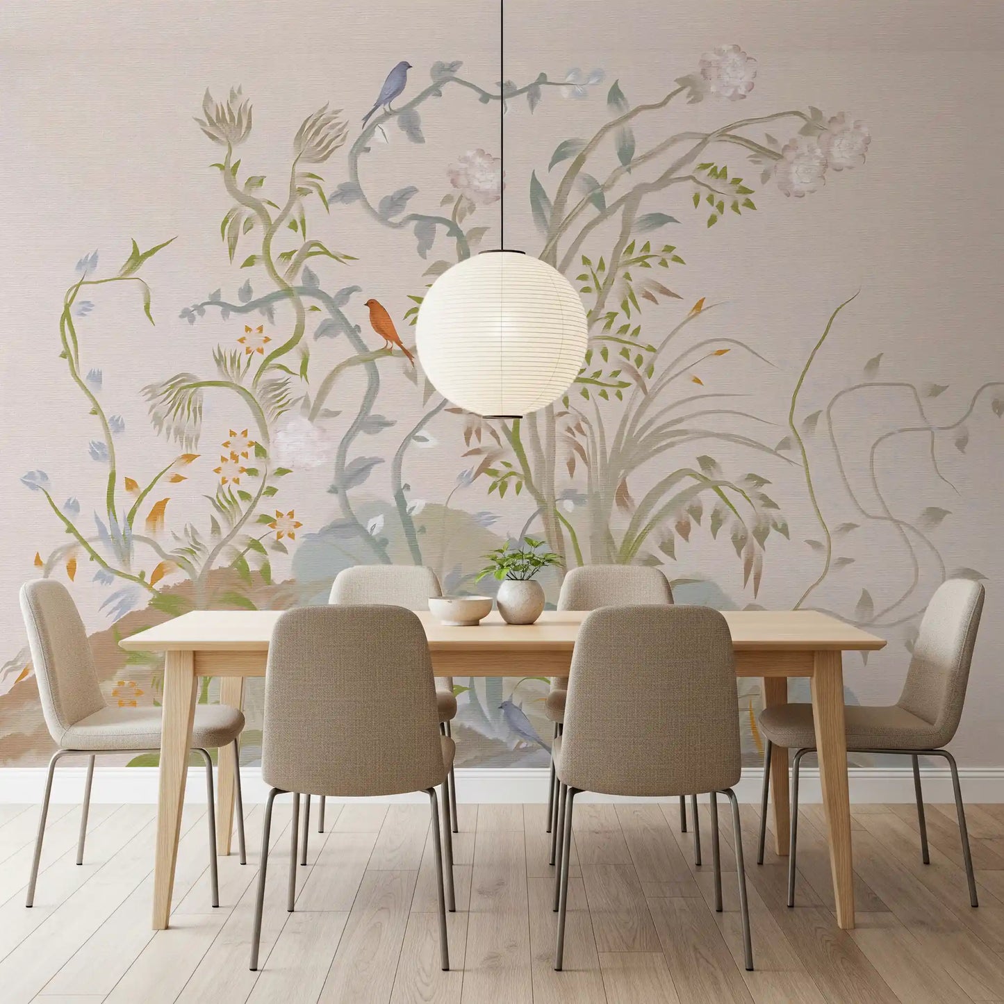 Whispering Vines & Chinoiserie Sangfugle Vægmaleri