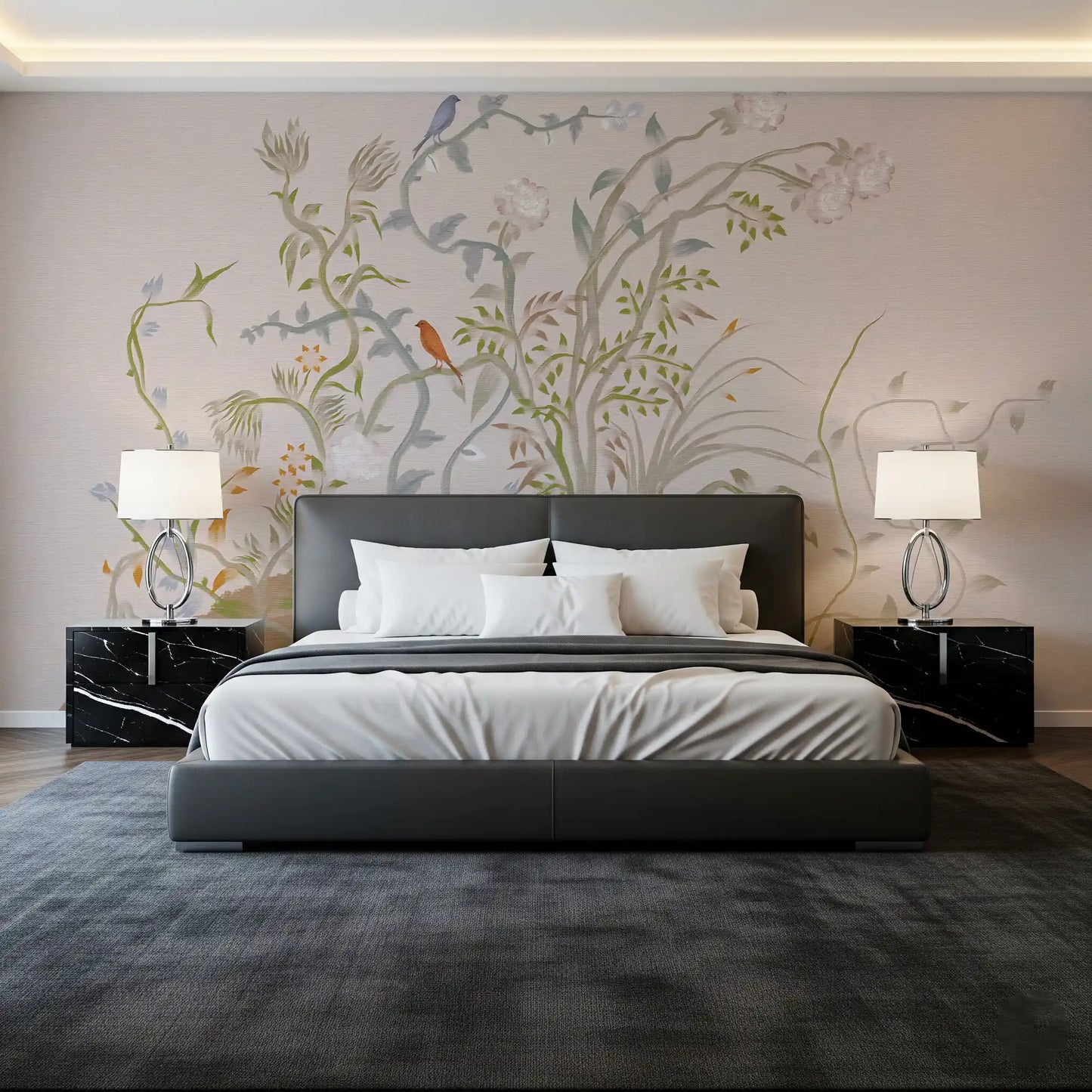 Whispering Vines & Chinoiserie Sangfugle Vægmaleri