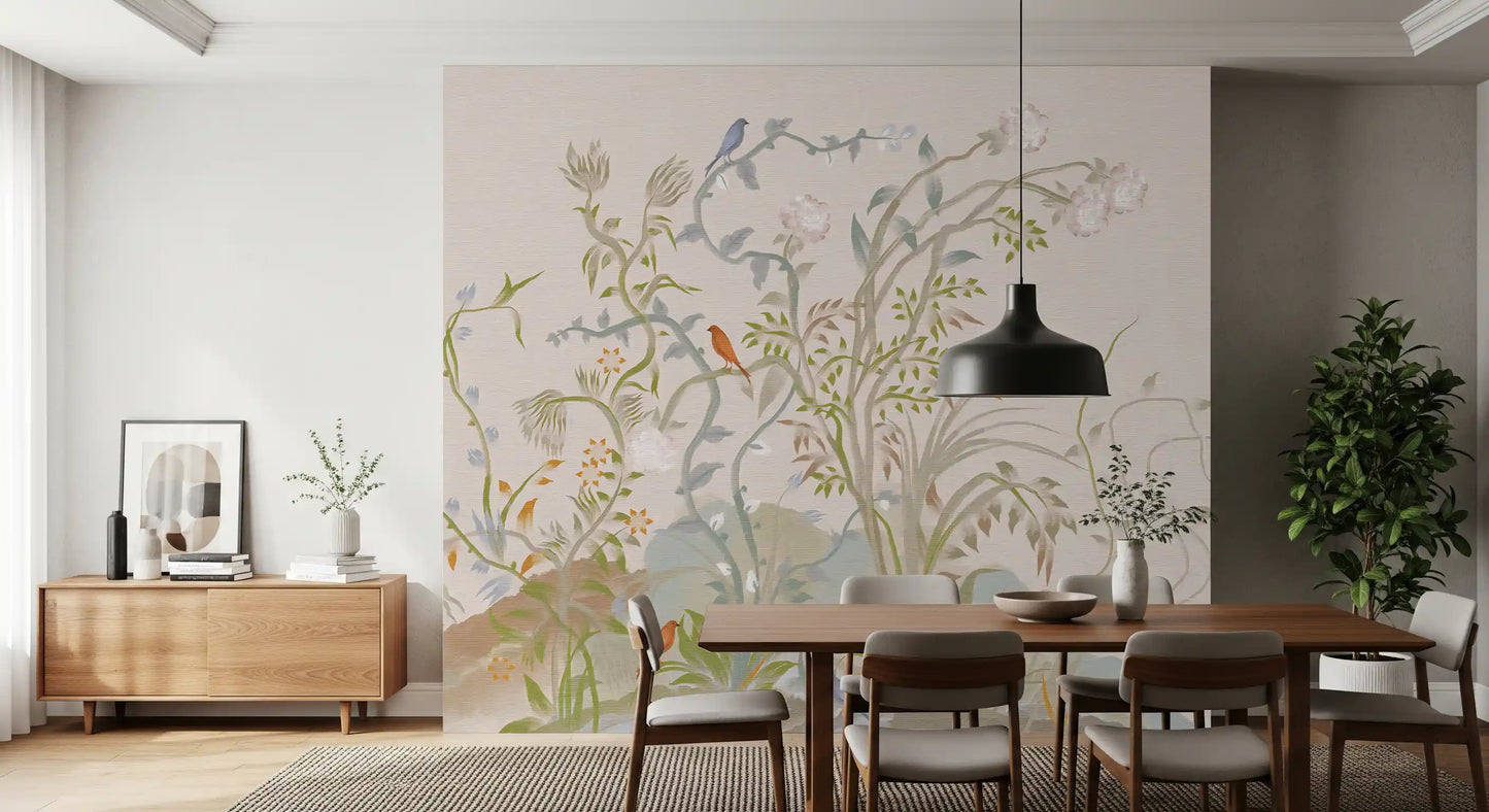 Whispering Vines & Chinoiserie Sangfugle Vægmaleri