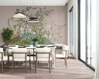A blue bird on a slender vine sets a quiet Dining room, oriental garden wall mural