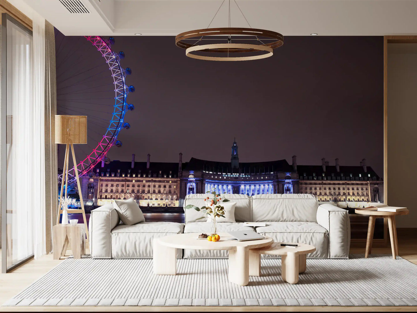 London Night Glow: Uferpromenade Spiegelungen Wandbild