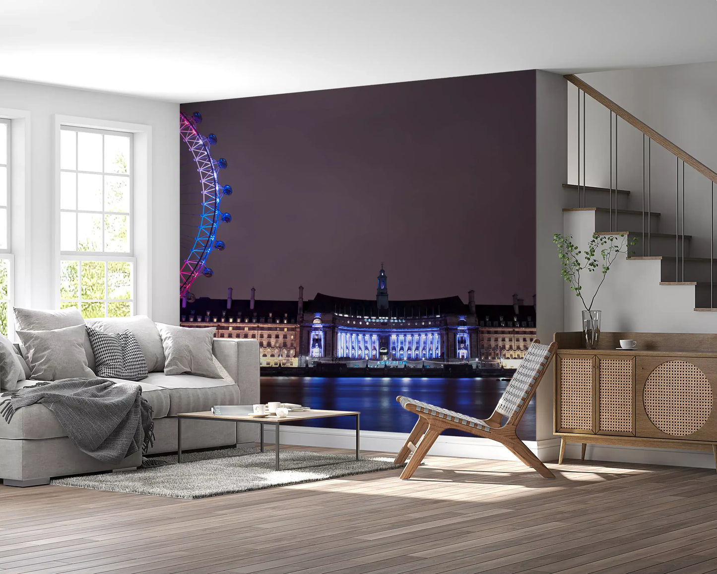 London Night Glow: Uferpromenade Spiegelungen Wandbild