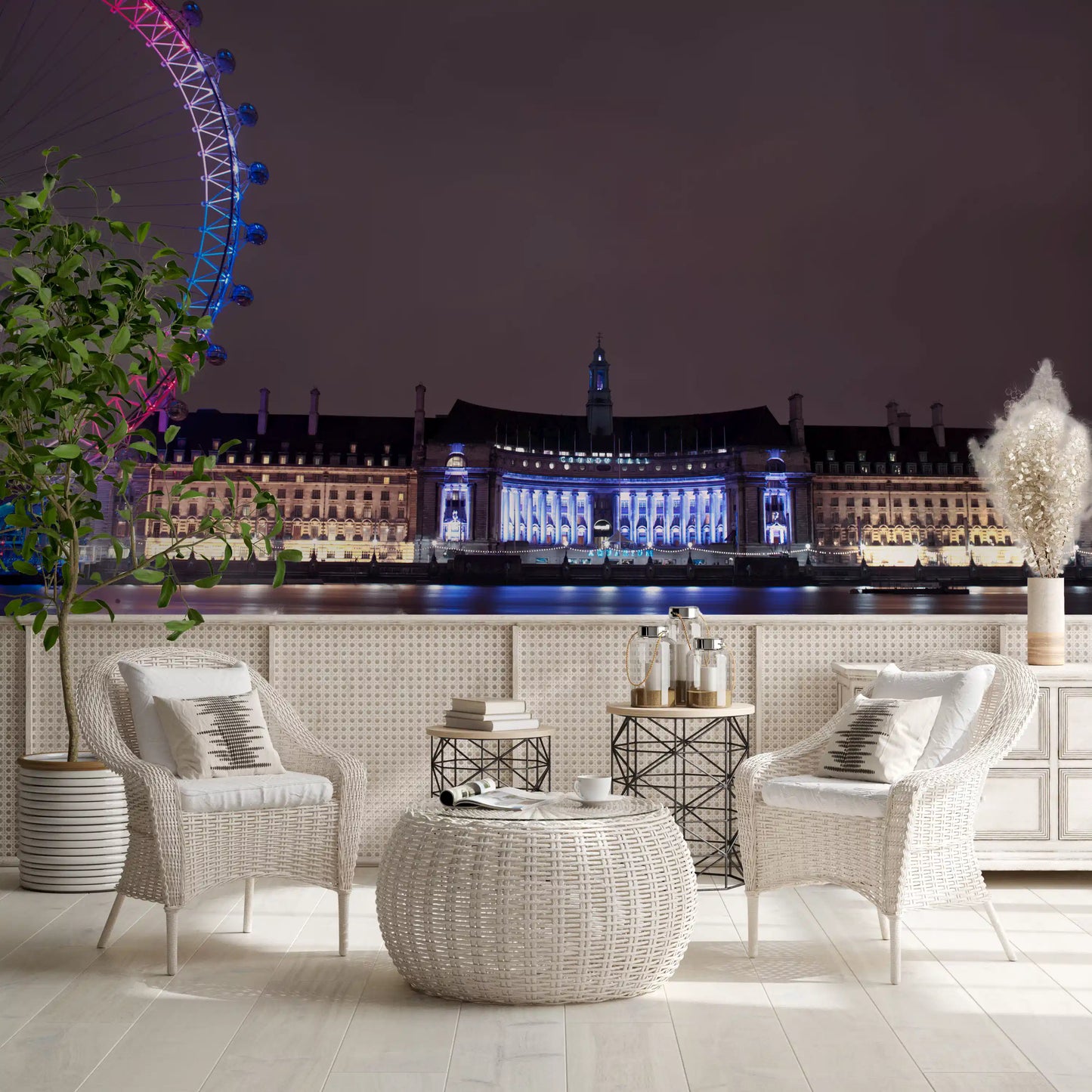 London Night Glow: Uferpromenade Spiegelungen Wandbild