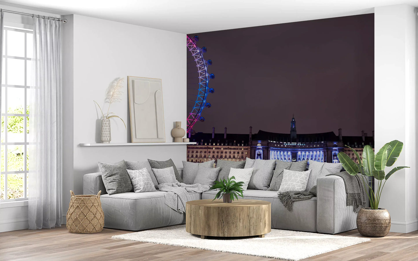 London Night Glow: Uferpromenade Spiegelungen Wandbild